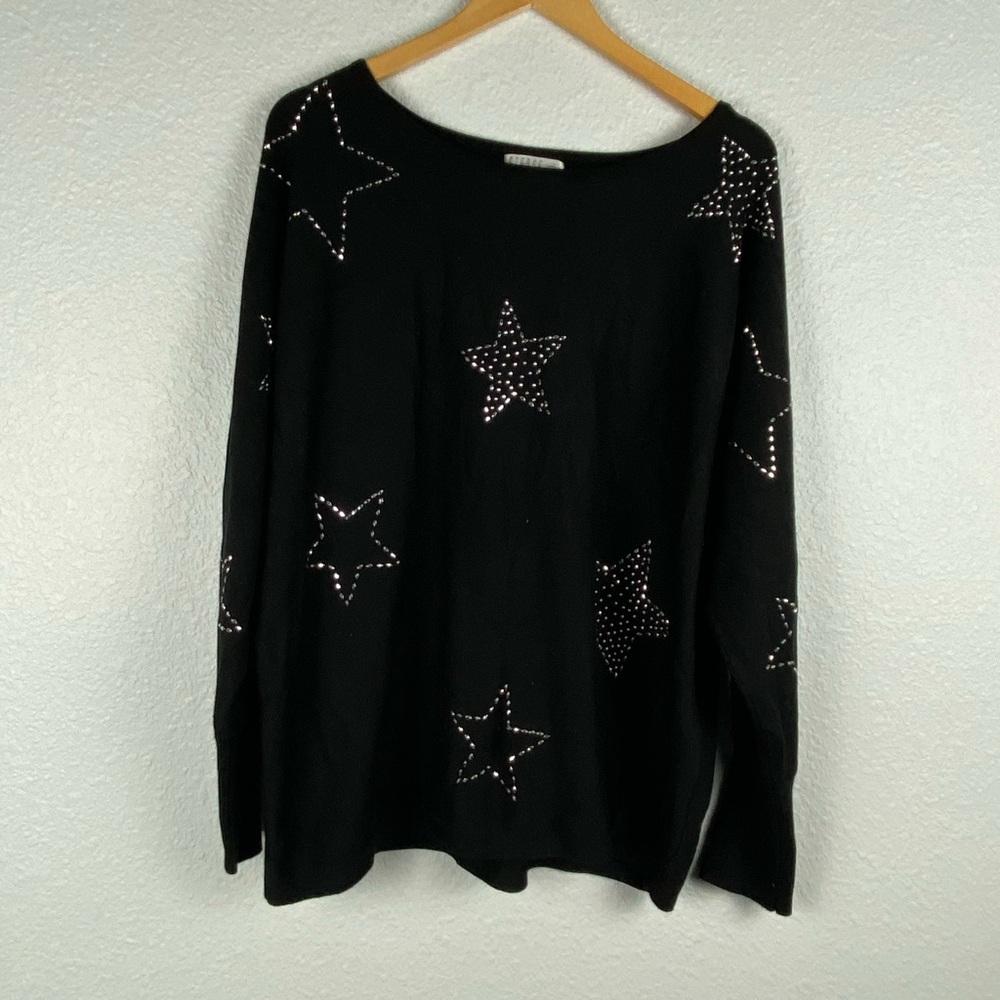 Spense women’s black long sleeve Crewneck sweater with silver stars size 1X